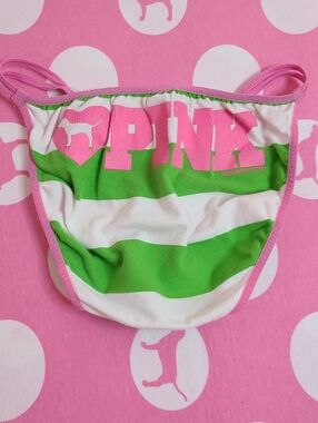 Rare VTG VS PINK Graphic Cotton Low Rise Double String Bikini Panty Size XS